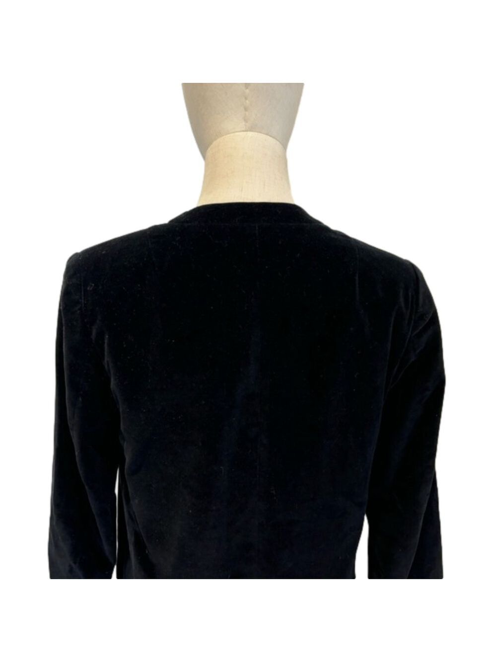 90s NEIL MARTIN BLACK VELVET BLAZER COTTON CROPPED COLLARLESS & 3/4 SLEEVES SZ 8 - Picture 5 of 9